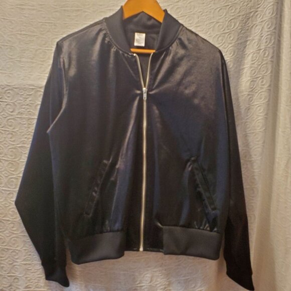 Vtg Balera Dance Black Satin Shimmer Dance Jacket Women SzM Bomber Hip Hop Goth - Picture 1 of 8